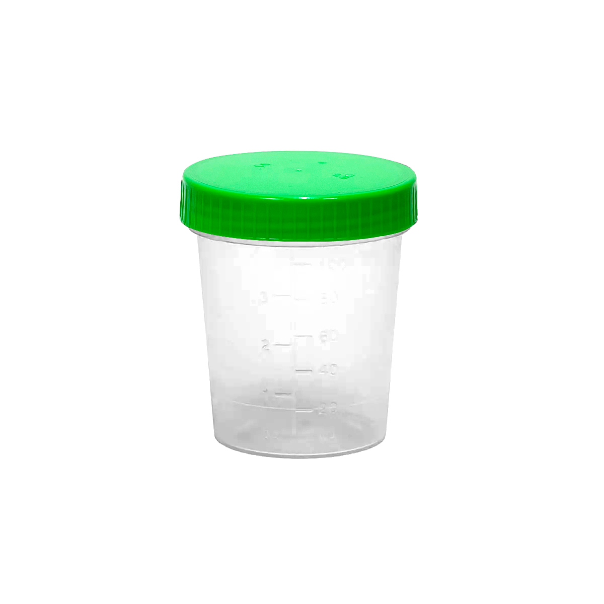 Urinsammelbehälter mit Schraubdeckel, 100ml, transparent mit Deckel (grün), Beutel mit 100 Stück [AMPRI]