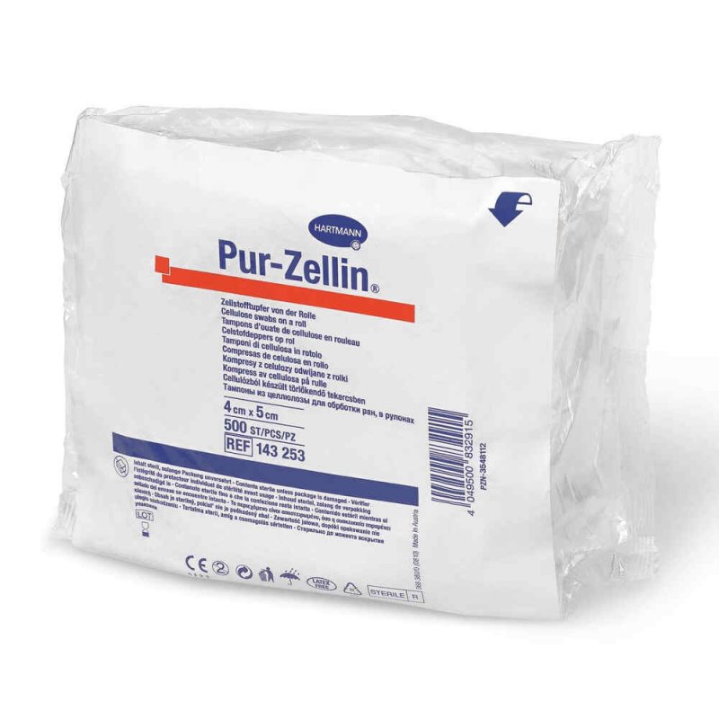 Zellstofftupfer - Pur-Zellin, steril, Maße 4 x 5 cm, Rolle mit 500 Tupfer [HARTMANN]