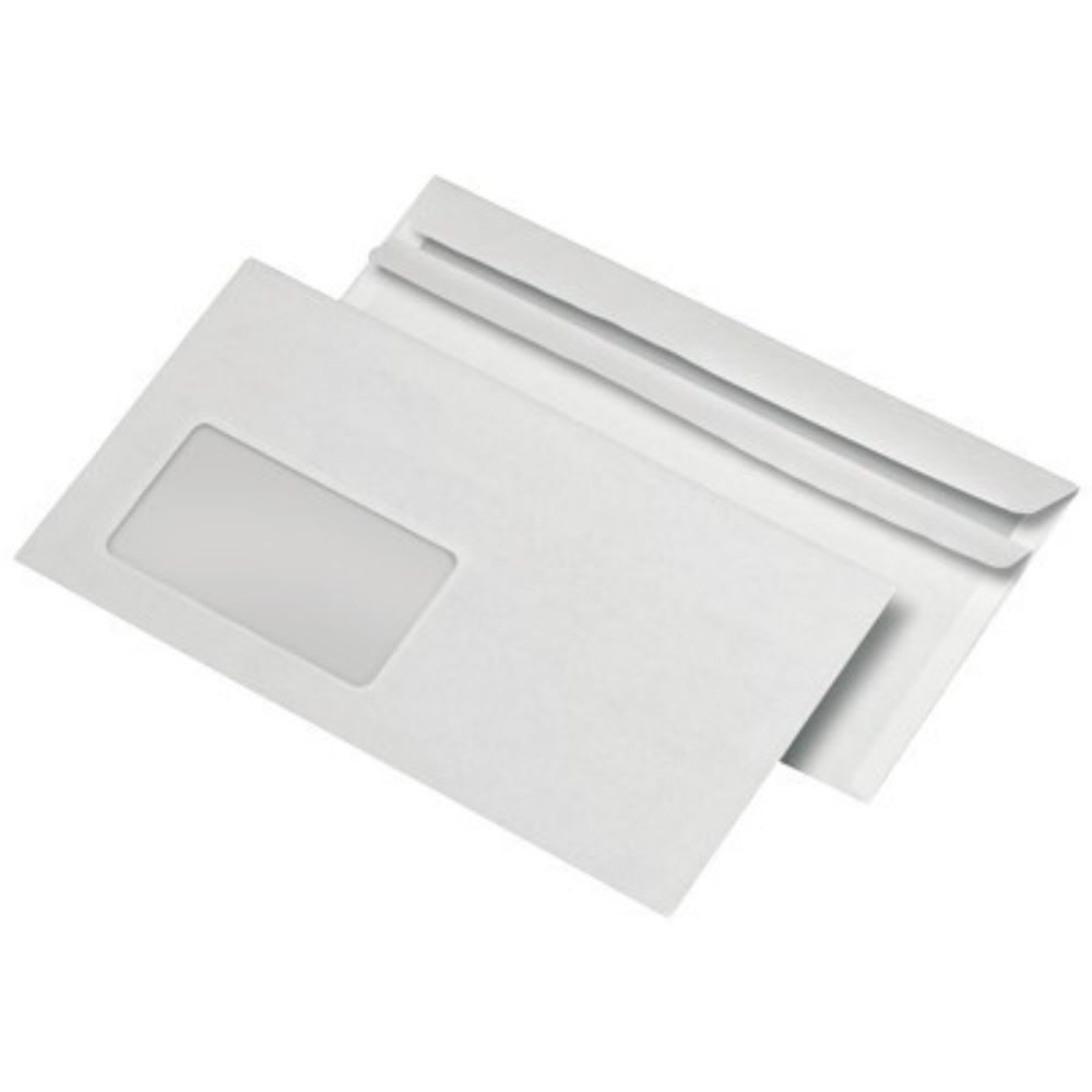 Briefumschläge DIN-lang, selbstklebend, Farbe: Weiß, mit Fenster, 1000 Stück [BONG]