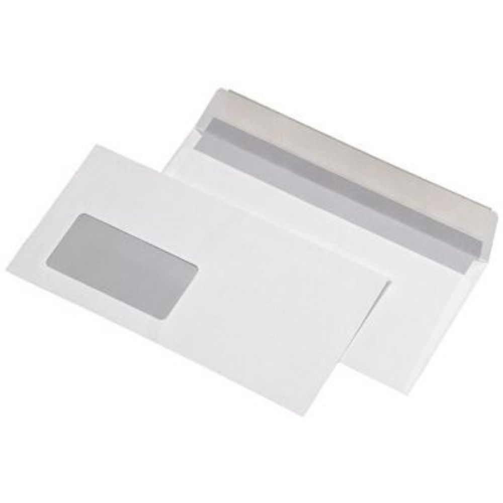 Briefumschläge DIN-lang, haftklebend, Farbe: Weiß, mit Fenster, 1000 Stück [BONG]
