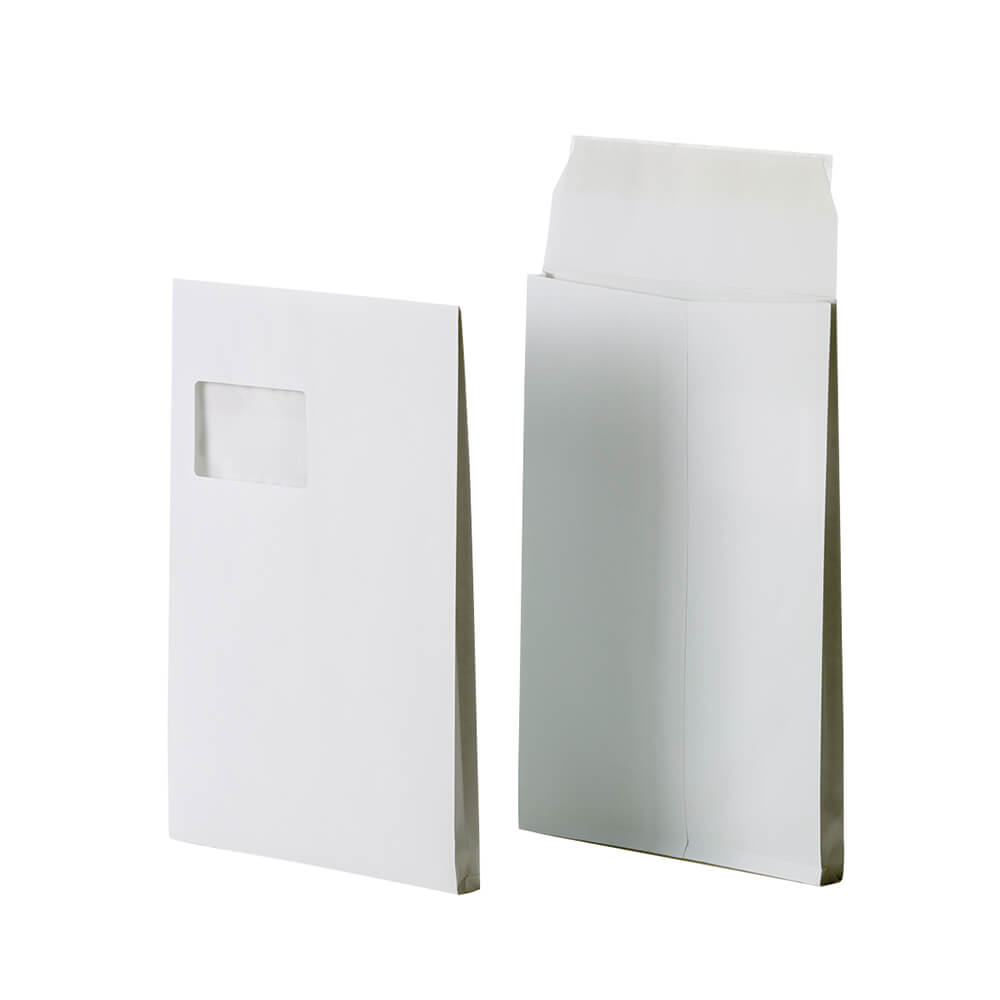 Faltentasche C4, haftklebend, Farbe: Weiß, mit Fenster, 100 Stück [BONG]