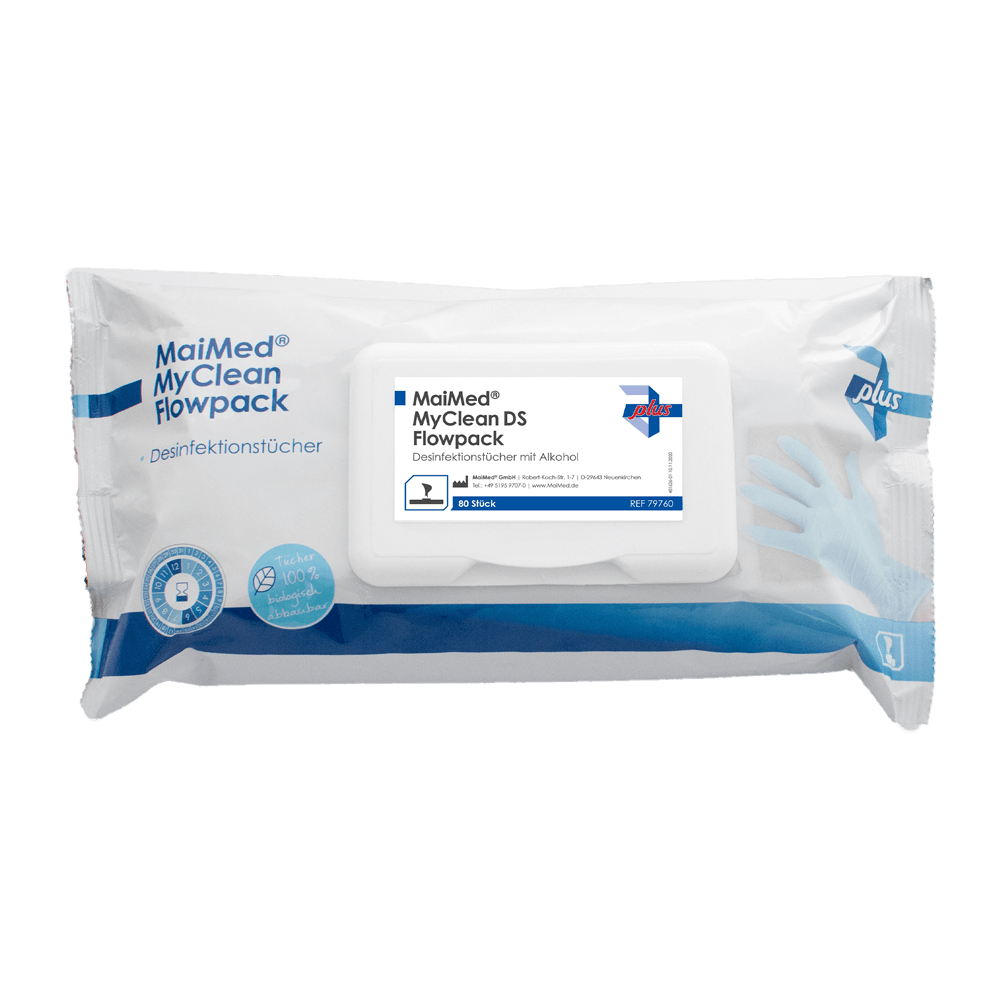 Desinfektionstücher - MyClean DS Flowpack 80 Tücher, Maße 20 x 20 cm [MAIMED]